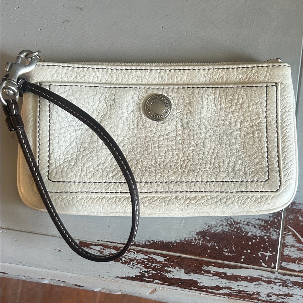 Coach Cream Leather Wristlet
